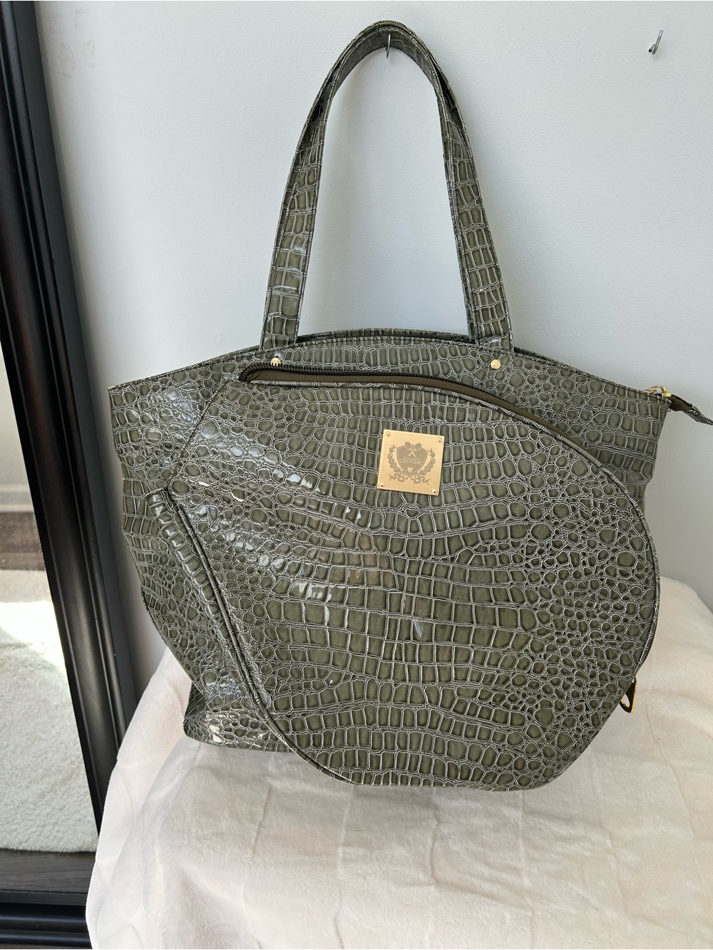 Court Couture Croc Embossed 2-Racquet Tennis Tote Bag – Olive Green